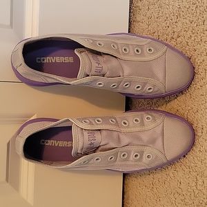 Converse get and purple slip on shoes, women's size 10